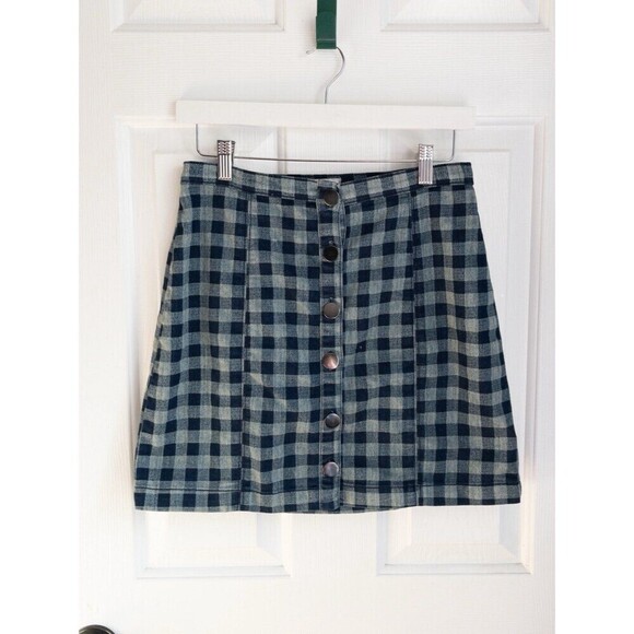 Urban Outfitters Dresses & Skirts - Cooperative Urban Outfitters Blue Gingham Check Button Down Mini Skirt Womens S